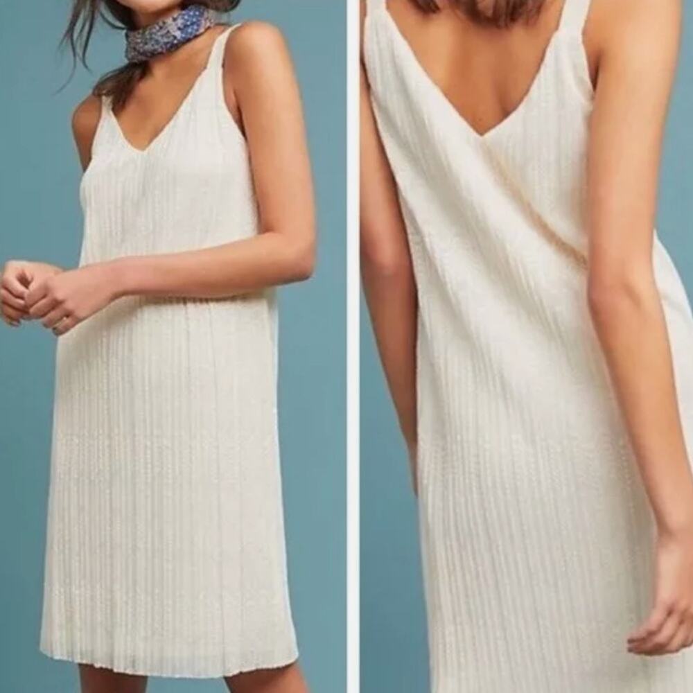 NWT Anthropologie Meadow Rue Ivory Prespa Pleated Dress Size 10